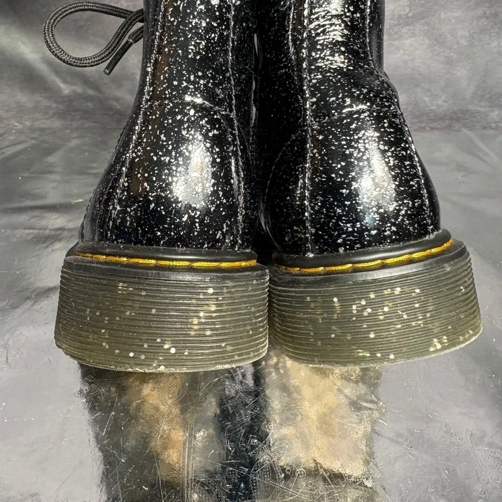 Dr Martens 1460J Girls 3 Black Glitter Leather Lace Up Zip Ankle Combat Boots